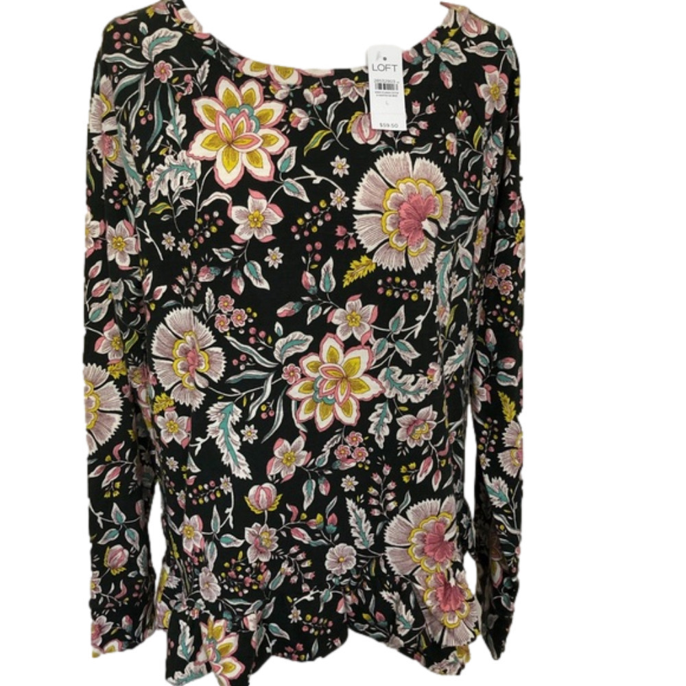 Loft Long Sleeve Floral, Ruffled Bottom